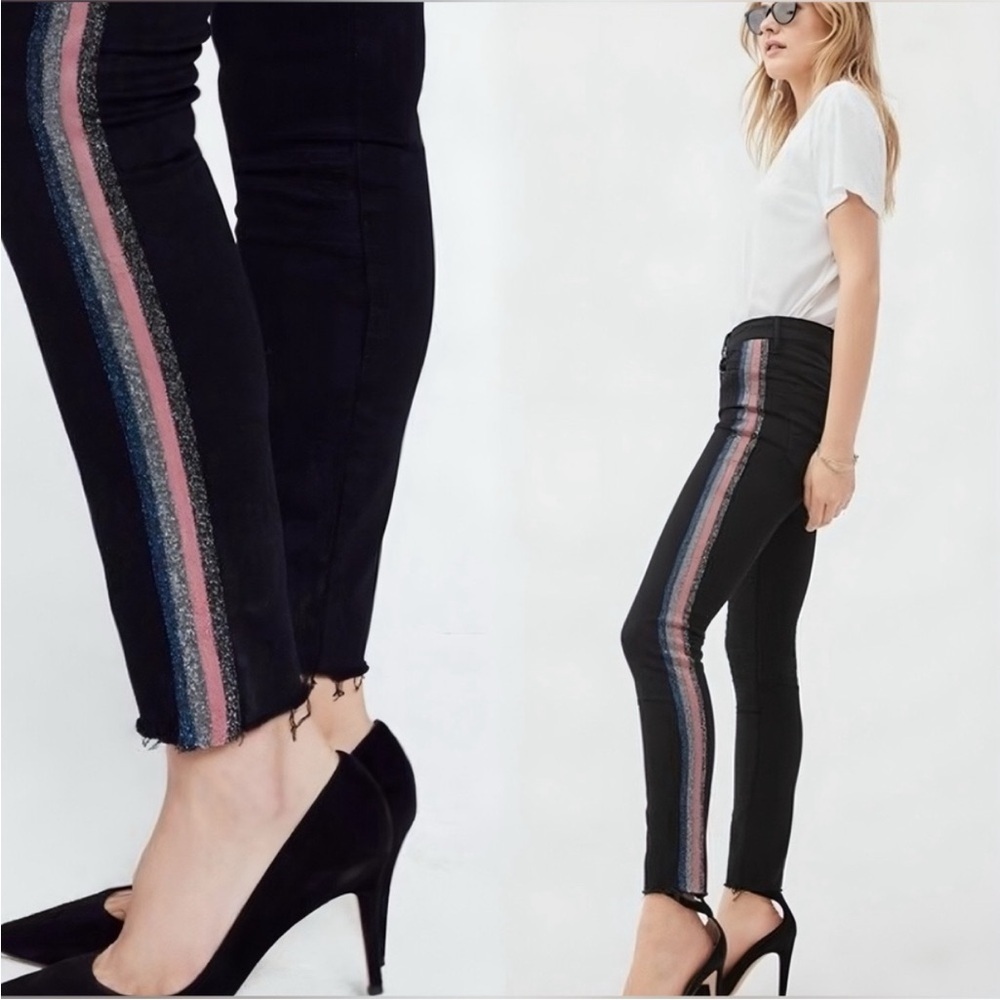 Mother Looker Ankle Fray Guilty Glitter Racer Jean Black sz 30